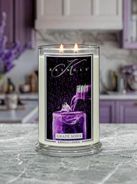 Kringle Candle in Grape Soda flavor on a kitchen counter