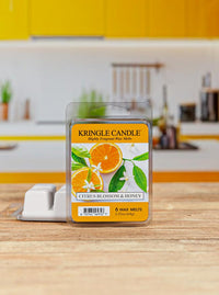 Kringle Candle Citrus Blossom & Honey wax melt package on a kitchen counter