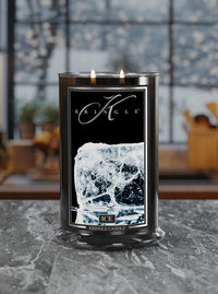 Kringle Candle with ice design on a dark surface