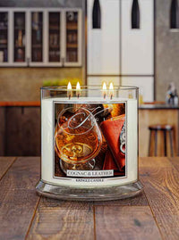 Cognac and leather scented 4-wick candle by Kringle Candle