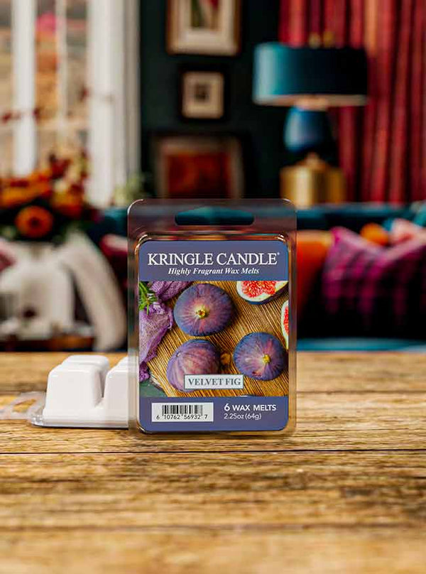 Wax Melt pack labeled "Velvet Fig" with fig images on the front.