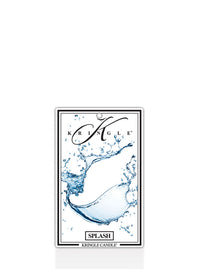Air Freshener for car or any space, with a splash of water design, text reads "Kringle Candle, Splash" in black letters on a white background.