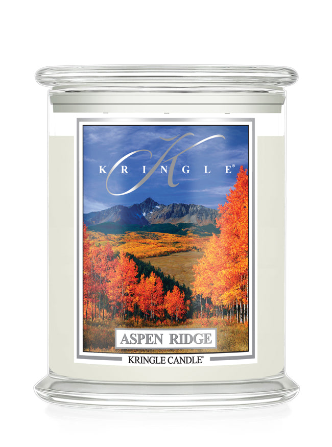 Kringle Candle with 'Aspen Ridge' label on a white background