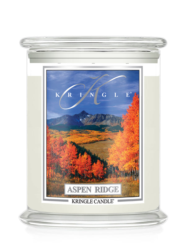 Kringle Candle with 'Aspen Ridge' label on a white background