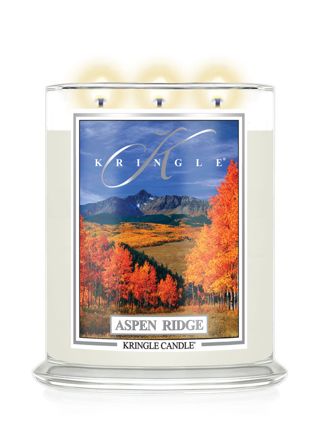 Kringle Candle with 'Aspen Ridge' label on a white background