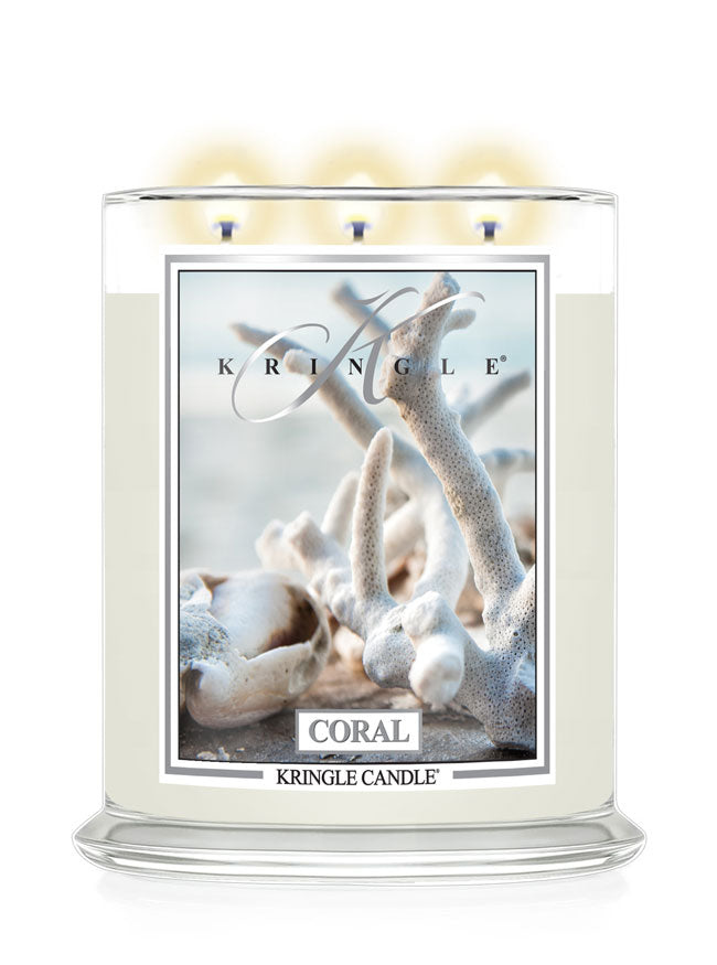 Kringle Candle with coral design on a white background