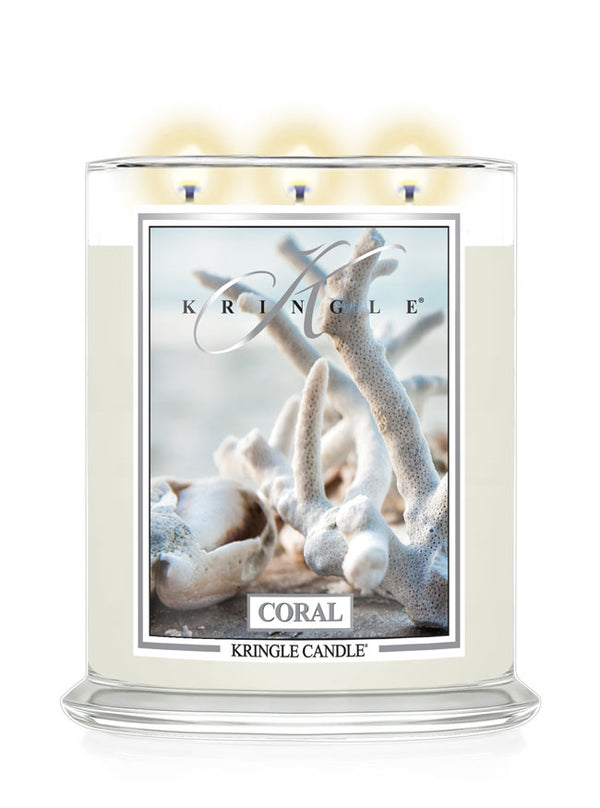 Kringle Candle with coral design on a white background