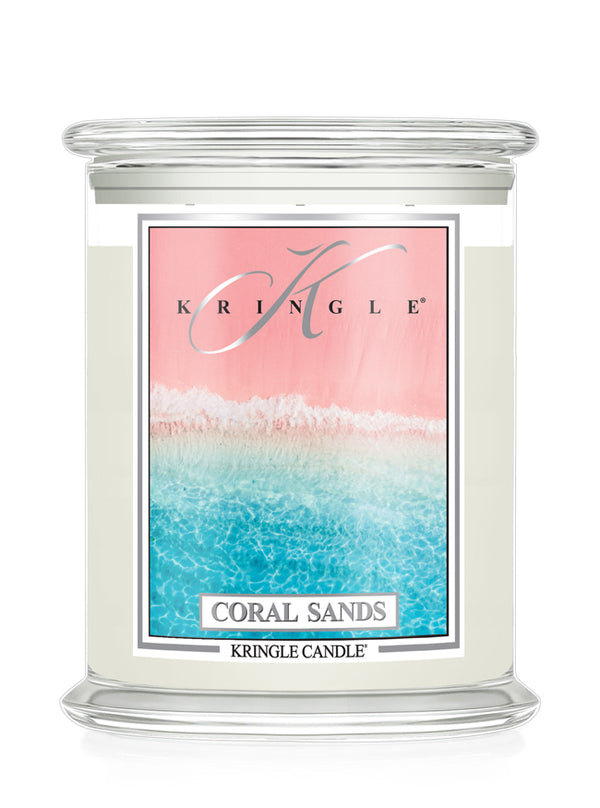 Kringle Candle with 'Coral Sands' design on a white background