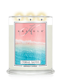 Kringle Candle with 'Coral Sands' design on a white background