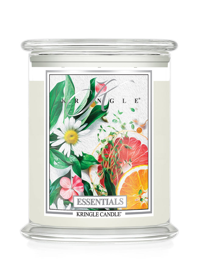 Kringle Candle with floral and fruit design on a white background