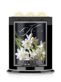 Kringle Candle Jungle Tuberose candle with floral design on a white background