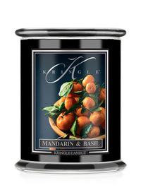 Kringle Candle with Mandarin & Basil label on a white background