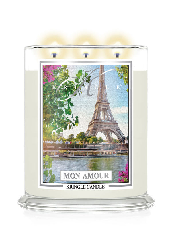 Kringle Candle Mon Amour with Eiffel Tower design on a white background