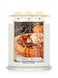 Kringle Candle pumpkin waffles scented candle with a label on a white background