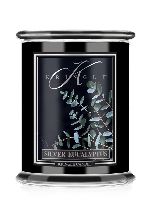 Kringle Candle with 'Silver Eucalyptus' label on a white background