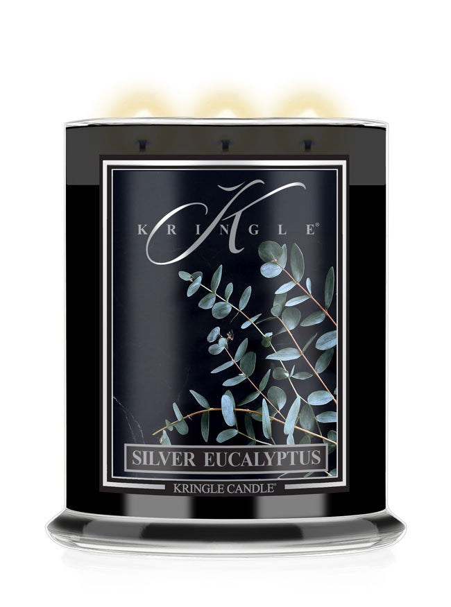Kringle Candle with 'Silver Eucalyptus' label on a white background