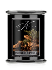 Kringle Candle in Weathered Wood scent on a white background