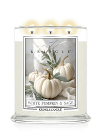 Kringle Candle with 'White Pumpkin & Sage' design on a white background