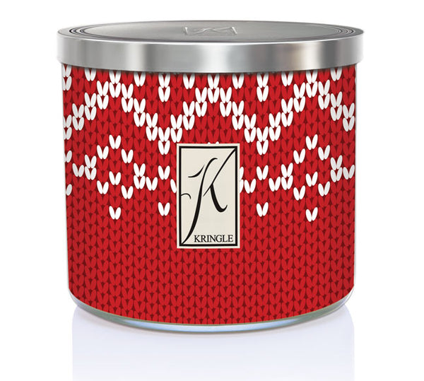 Cozy & Warm Scented 3-wick Candle with a red & white sweater-style label - Kringle Candle