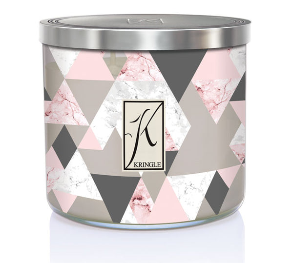 Rosé All Day Candle with geometric pattern and Kringle Candle logo on a white background