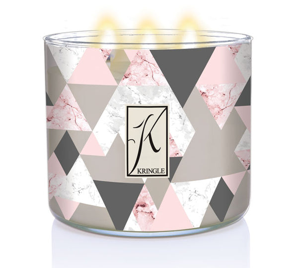 Rosé All Day lit Candle with geometric pattern and Kringle Candle logo on a white background