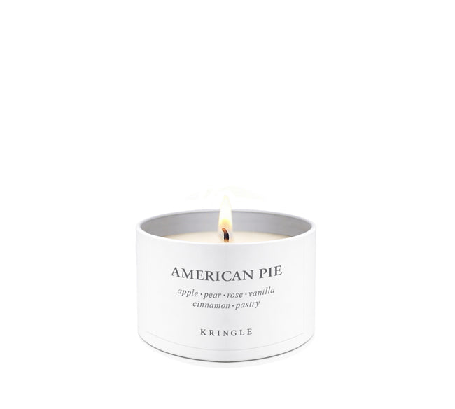 Kringle Candle Company 'American Pie' small candle tin on a white background