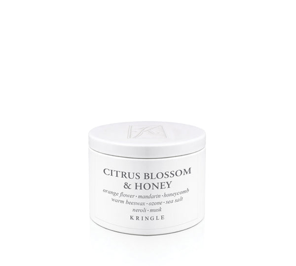 Kringle Candle jar labeled 'Citrus Blossom & Honey' on a white background