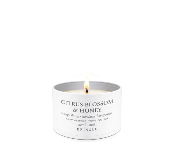 Kringle Candle with 'Citrus Blossom & Honey' fragrance on a white background