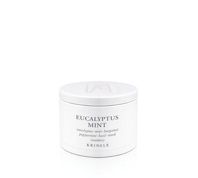 Eucalyptus Mint Mini Candle Tin by Kringle Candle on a white background
