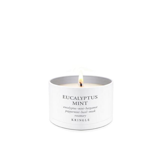 Eucalyptus Mint Mini Candle Tin by Kringle Candle on a white background
