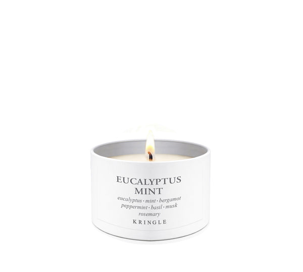 Eucalyptus Mint Mini Candle Tin by Kringle Candle on a white background