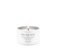 Far, Far Away Fragrance in a White Mini Candle Tin single-wick lit by Kringle Candle