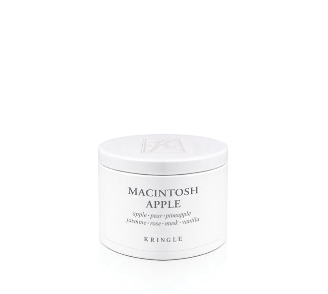 Kringle Candle tin labeled 'Macintosh Apple' on a white background