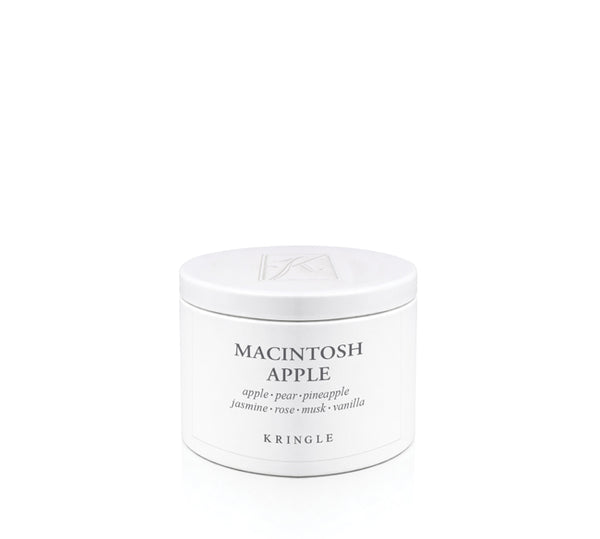 Kringle Candle tin labeled 'Macintosh Apple' on a white background