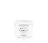 A white cylindrical jar of Kringle 'Mulled Berry Pine' wood mask on a clean white background.