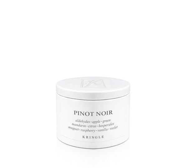 A white cylindrical tin of Kringle Pinot Noir candle wax with black text on a clean white background.