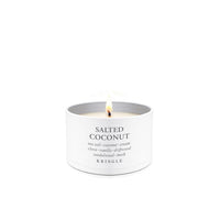 Kringle Candle Company salted coconut candle tin on a white background