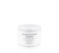A white cylindrical tin of Kringle Snow-Capped Fraser scented wax melt, featuring black text on the front label, set against a seamless white background.