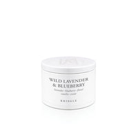 White candle tin 'Wild Lavender & Blueberry' scent by Kringle on a white background