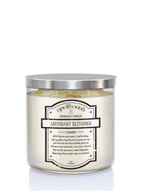 Abundant Blessings Scented Candle with a metallic lid and label on a white background
