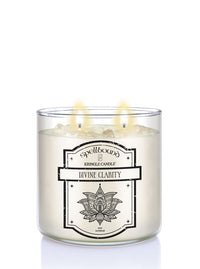 Lit Candle with 'Divine Clarity' label on a white background