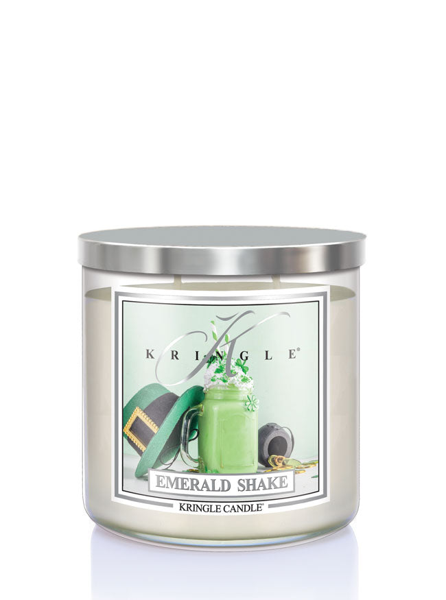Kringle Candle with 'Emerald Shake' design on a white background