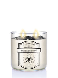 Lit Candle with 'Sacred Protection' label on a white background