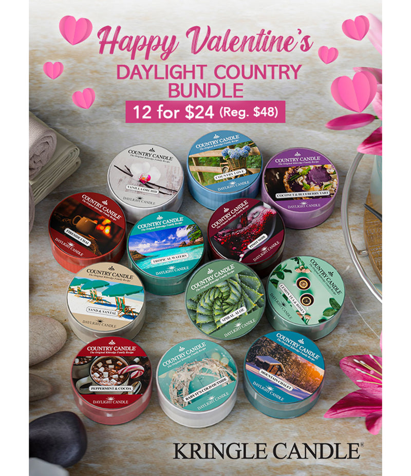 country candle valentine daylight bundle 12-pack 12 for $24, regularly $48