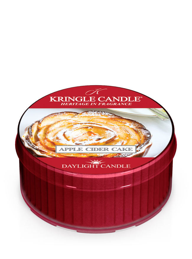 Kringle Candle Apple Cider Cake daylight candle in red container on white background