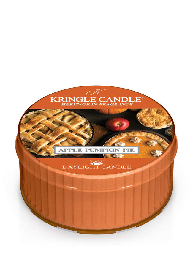 Kringle Candle Apple Pumpkin Pie scented candle on a white background