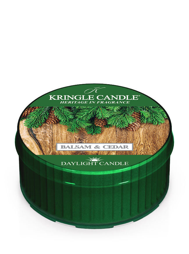 Kringle Candle Balsam & Cedar Daylight Candle on a white background