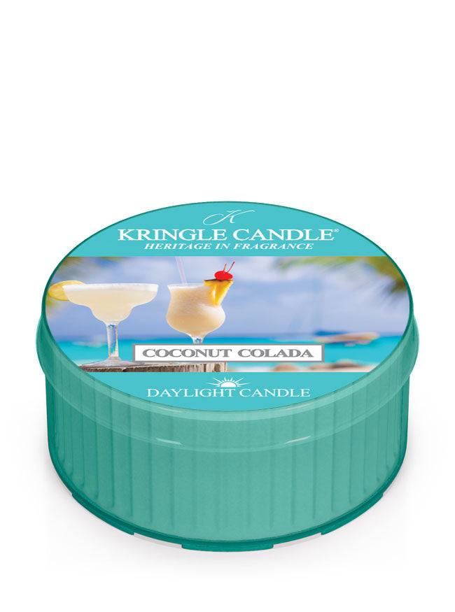 Kringle Candle Coconut Colada daylight candle on a white background