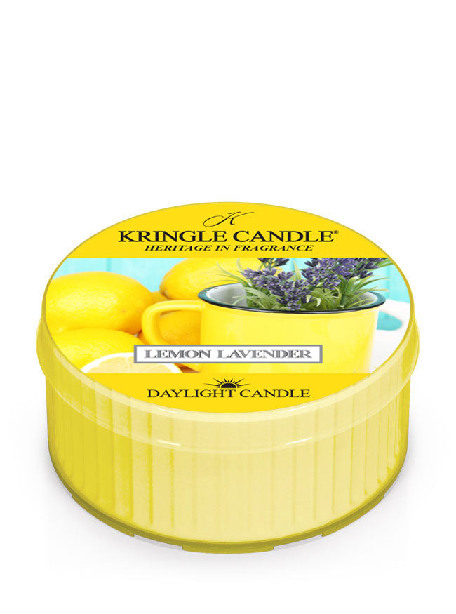 Kringle Candle Lemon Lavender daylight candle on a white background