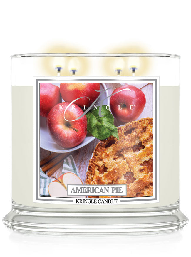 Kringle Candle 'American Pie' with apple pie imagery on a white background